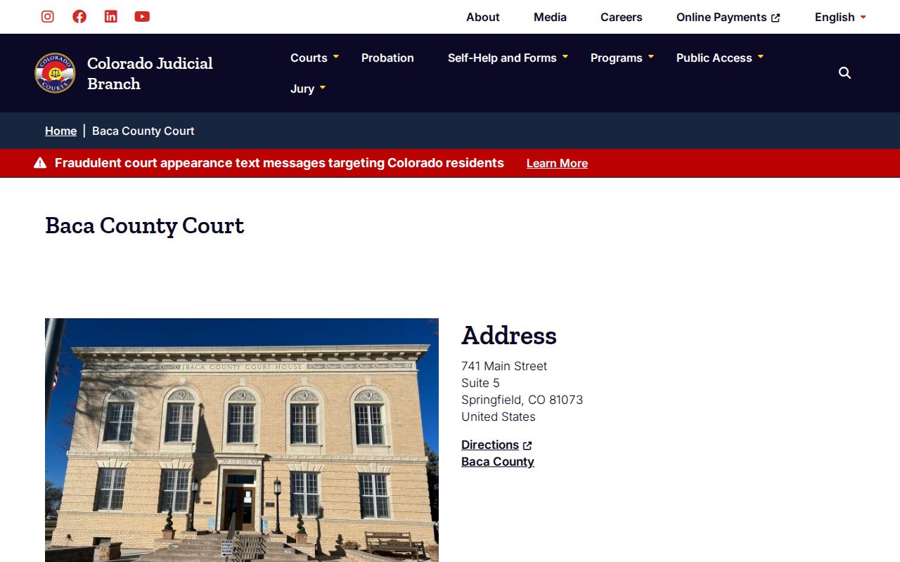 Baca County warrant lookup court location and contact page
