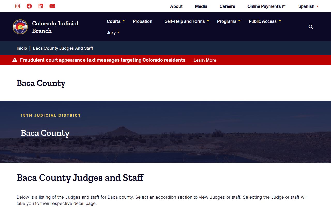 Baca County warrant records public court staff directory