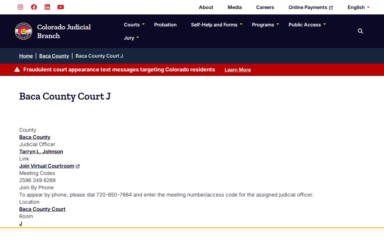 Baca District Court J virtual room for warrant case follow-up
