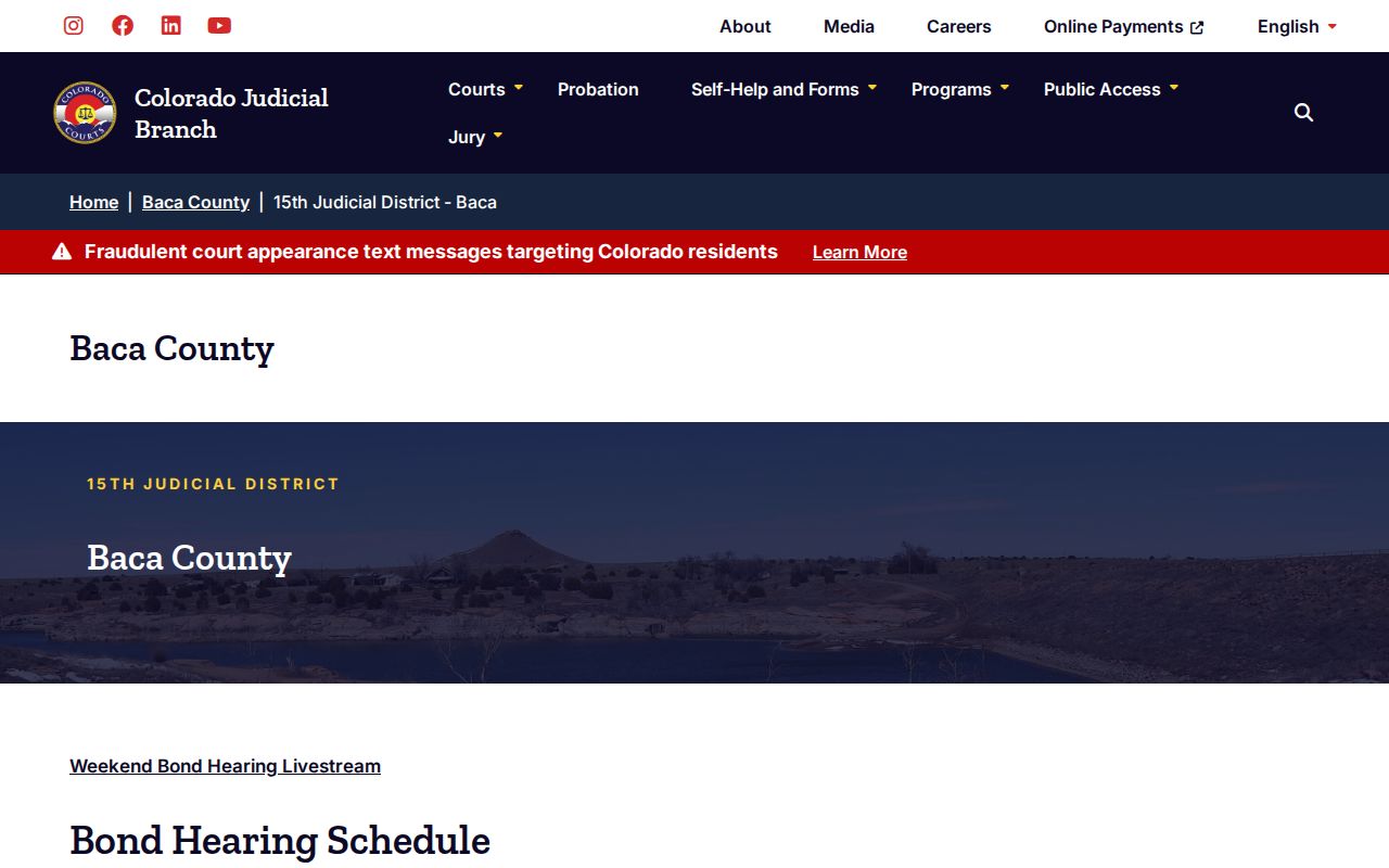 Colorado Judicial Branch Baca County 15th Judicial District page