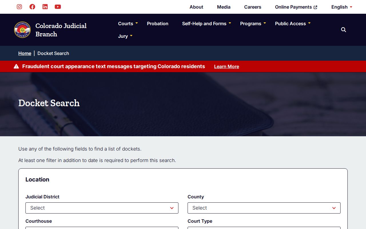 Colorado docket controls used for Baca County outstanding warrant research