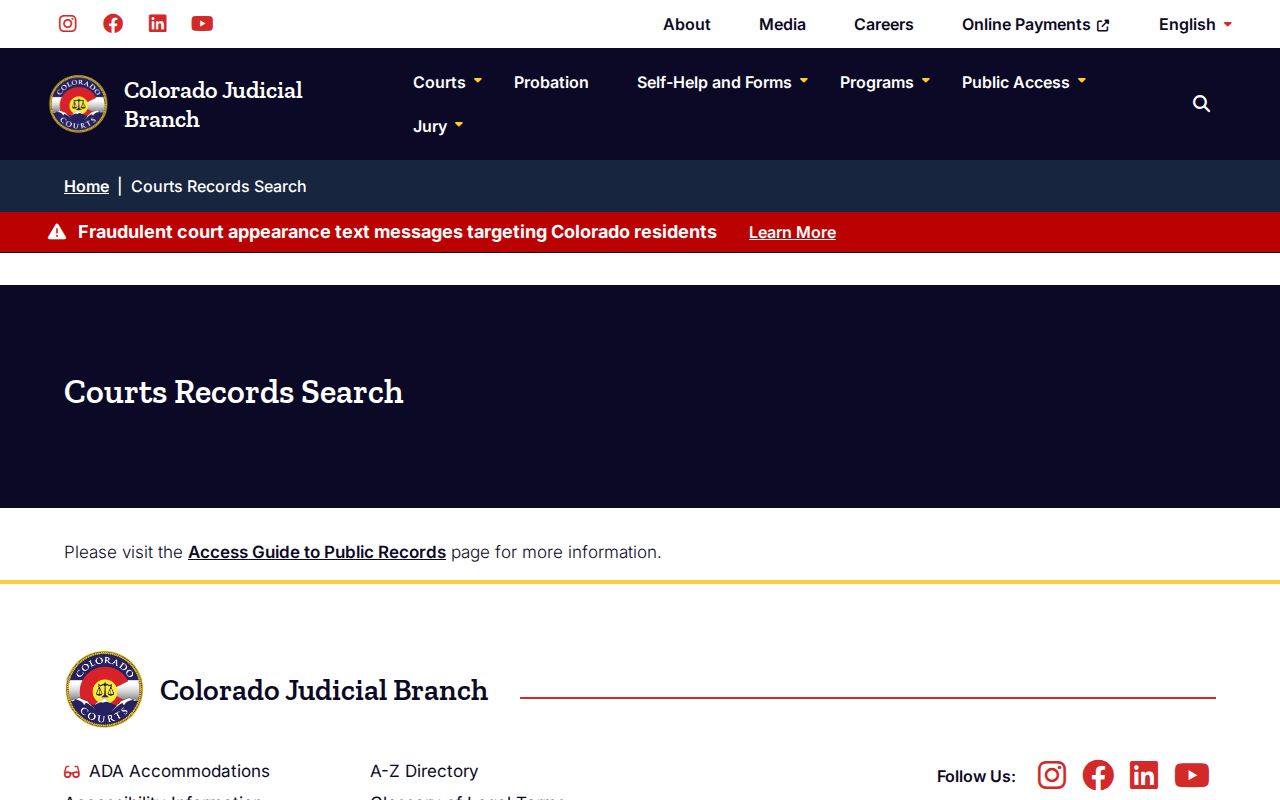 Colorado court warning relevant to Baca County bench warrant searches