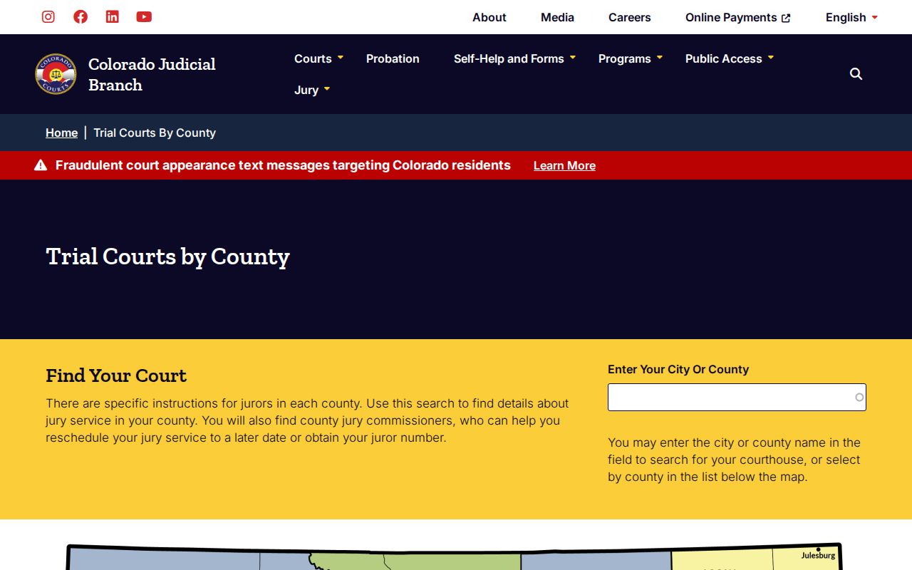 Colorado explanation of Baca County district county and municipal court jurisdiction