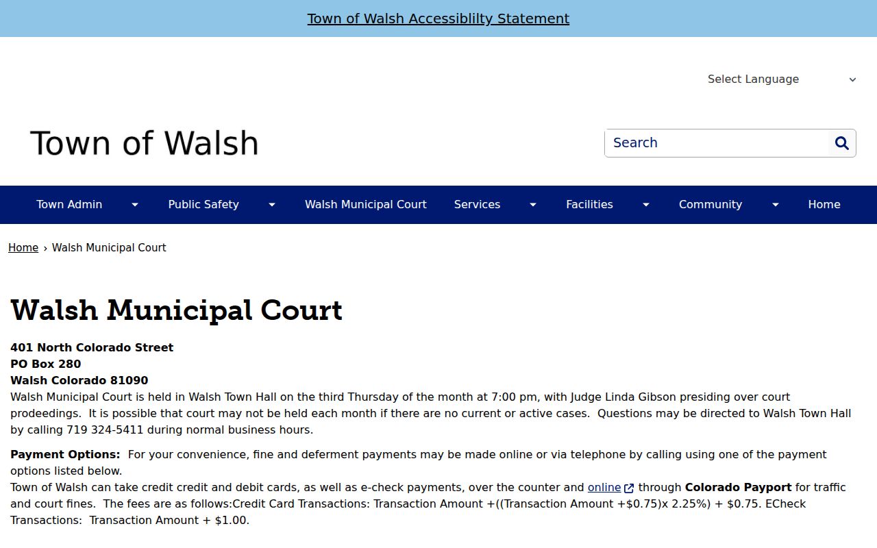 Baca County Walsh municipal court schedule and payment information