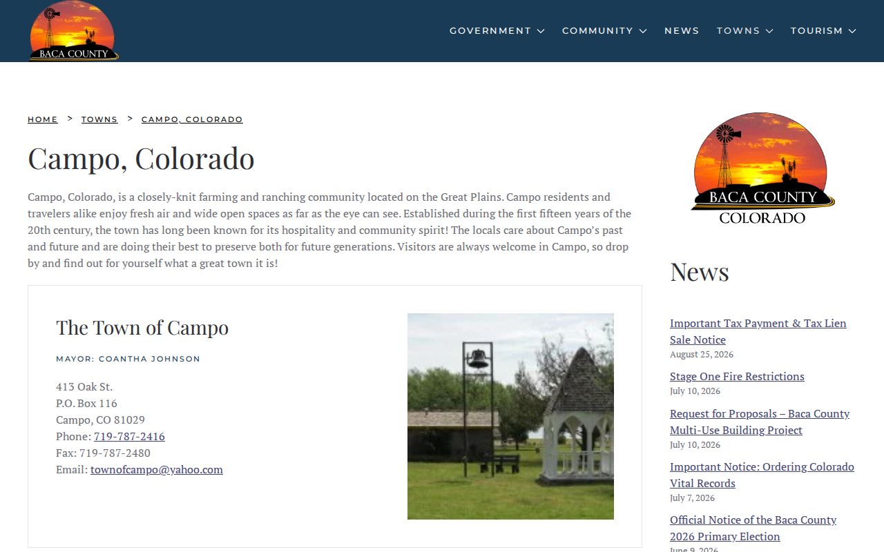 Campo warrant search and small-town civic contact information