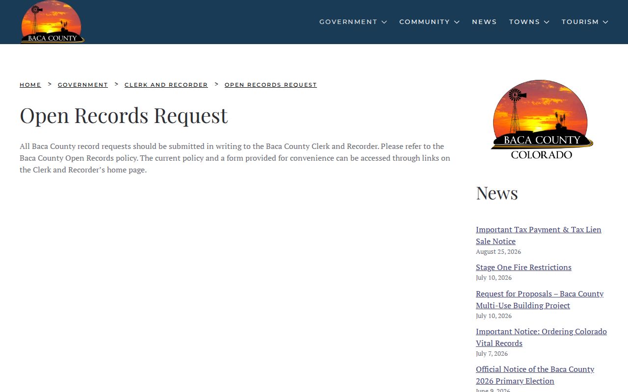 Campo warrant records written-request instructions in Baca County